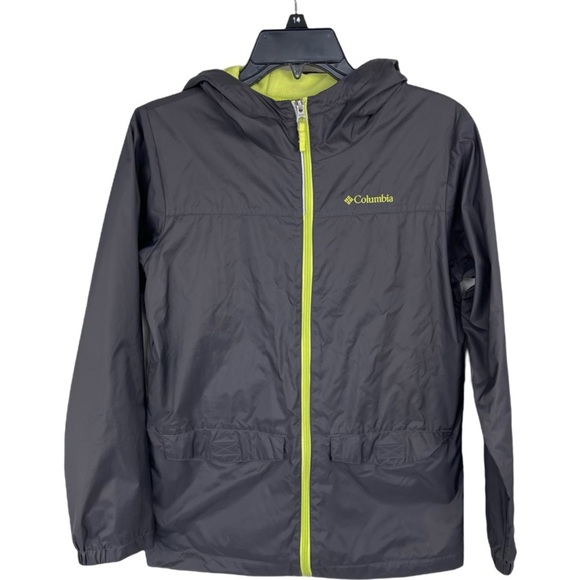 Columbia Junior Boys Gray with Neon Yellow fleece lining windbreaker jacket L - Picture 1 of 13